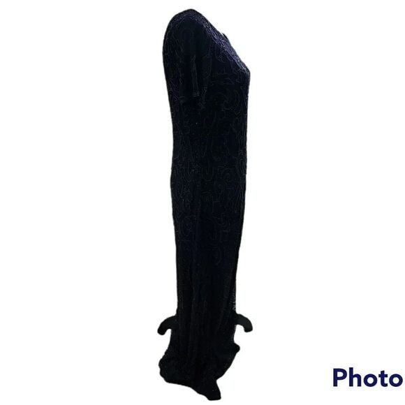 Pisarro Nights Ladies Size 2 Midnight Blue Long Beaded Gown - Picture 4 of 12